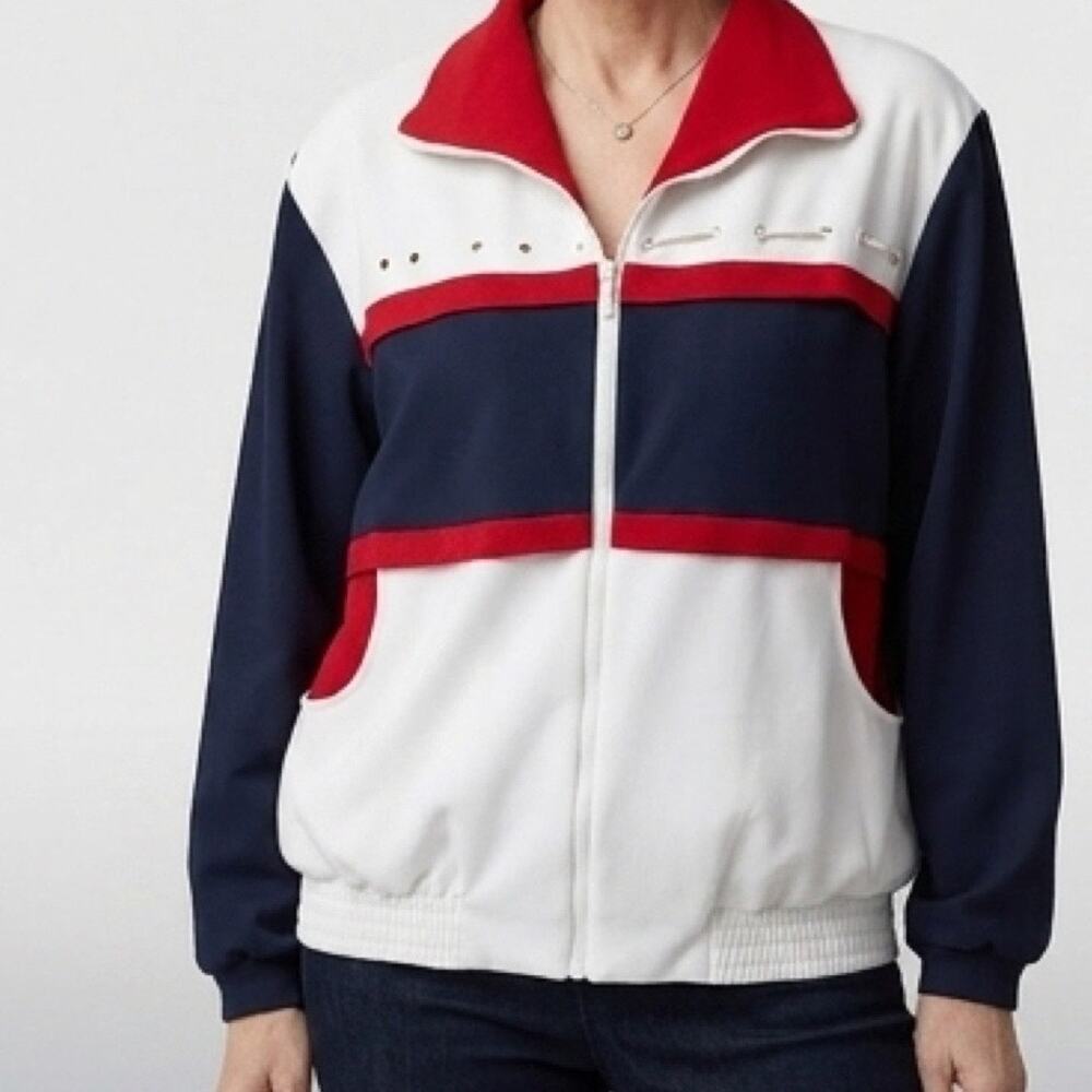 Alfred Dunner Nautical Colorblock Zip‑Up Track Jacket – Size 16